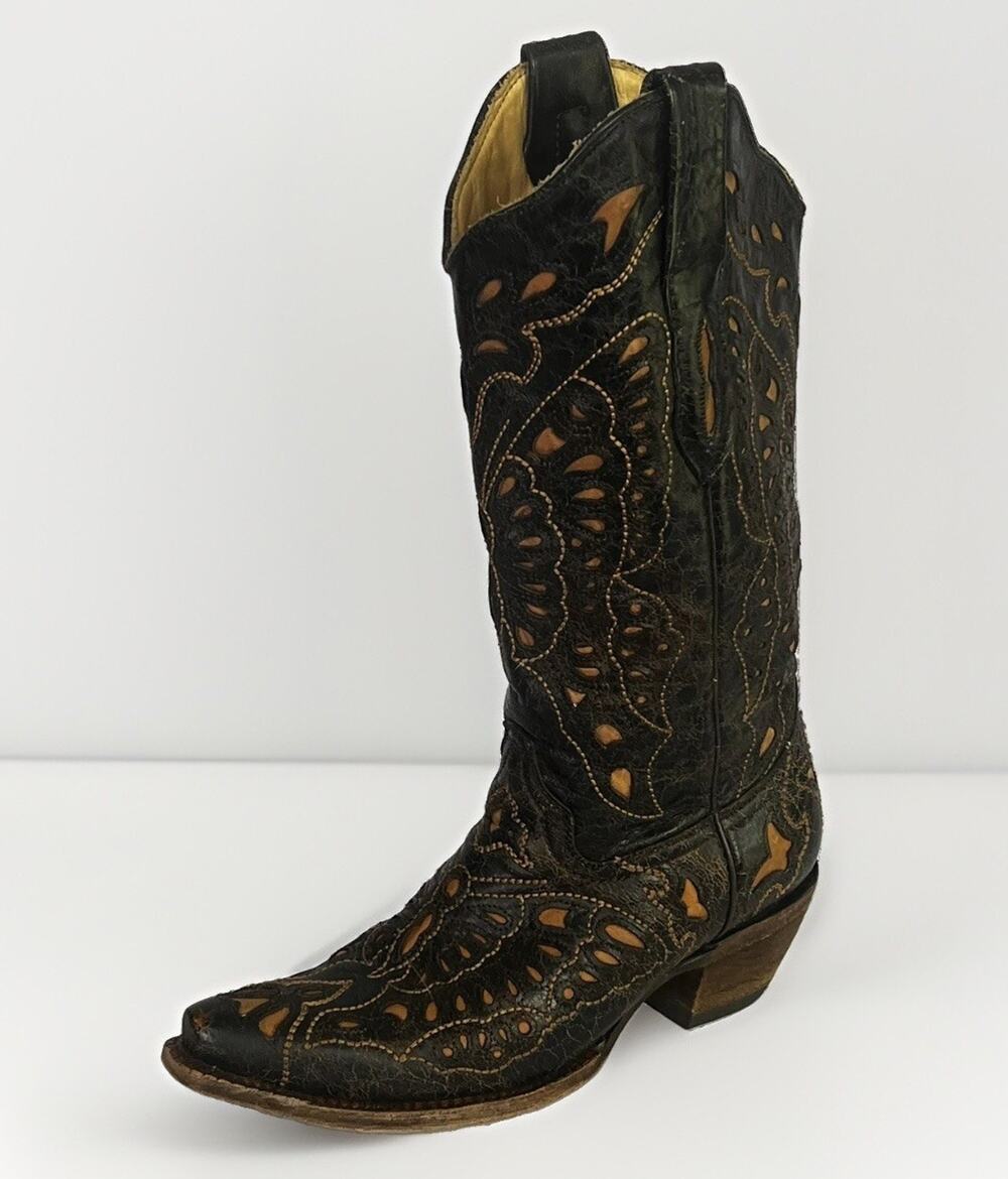 Corral Vintage Butterfly Inlay Leather Western Cowboy Boots Womens 6.5 M A1926